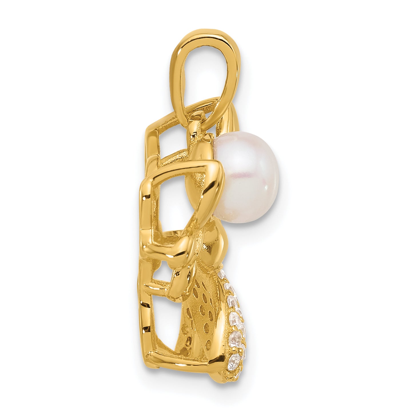 Sterling Silver Gold-plated FWC Pearl and CZ Butterfly Pendants Secondary image