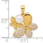Sterling Silver Gold-plated FWC Pearl and CZ Butterfly Pendants