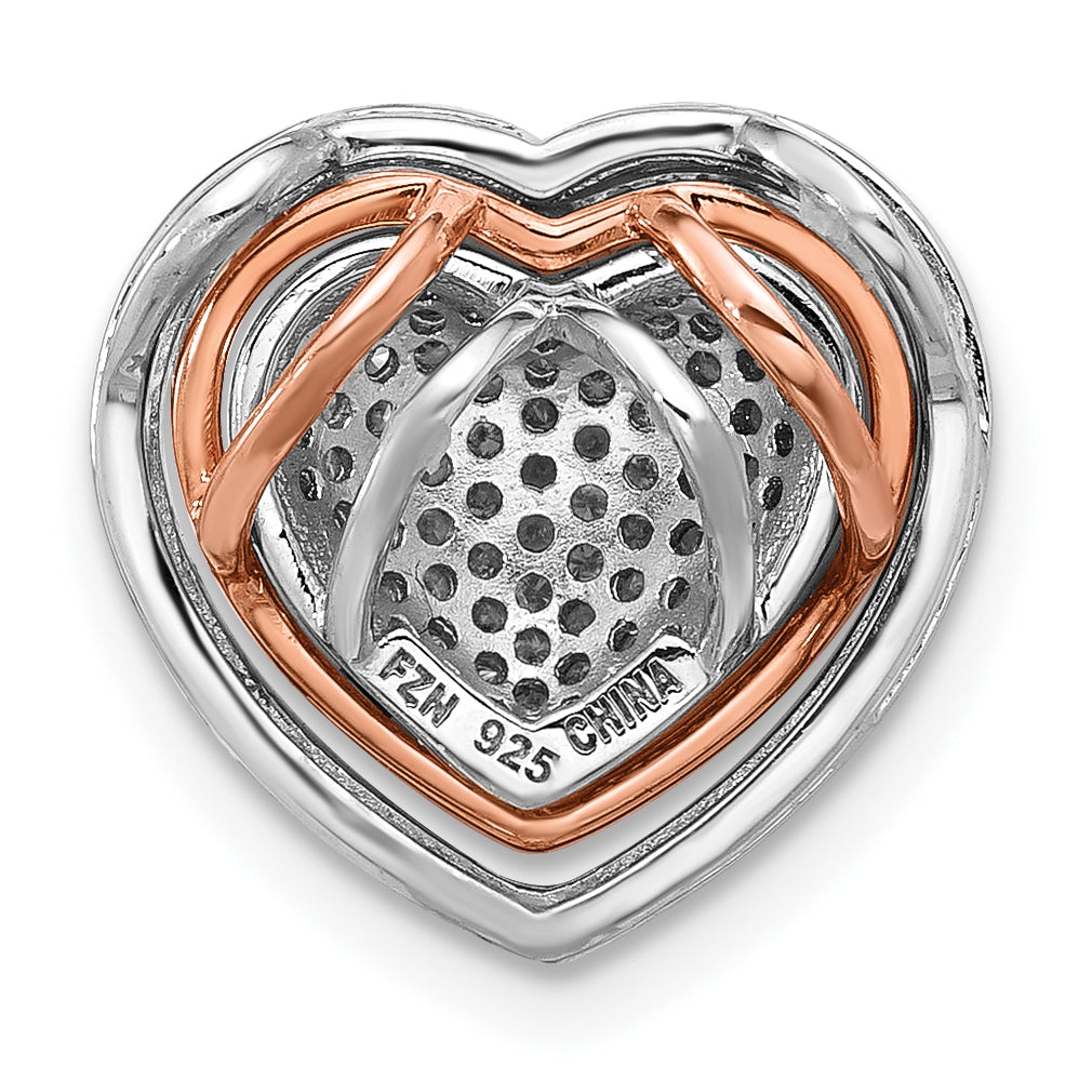 Sterling Silver Rh-plated and Rose-tone CZ 3-piece Interchangeable Heart