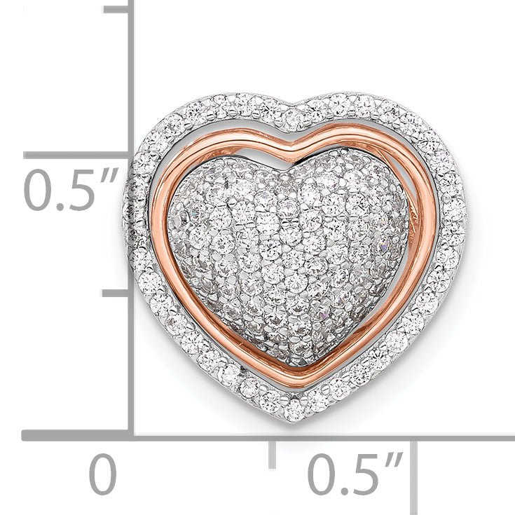 Sterling Silver Rh-plated and Rose-tone CZ 3-piece Interchangeable Heart