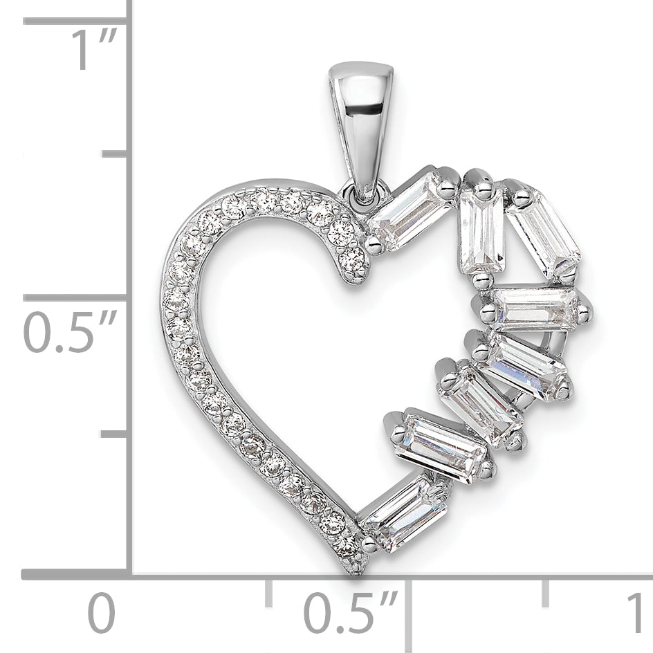 Sterling Silver Rhodium-plated CZ Heart Pendant