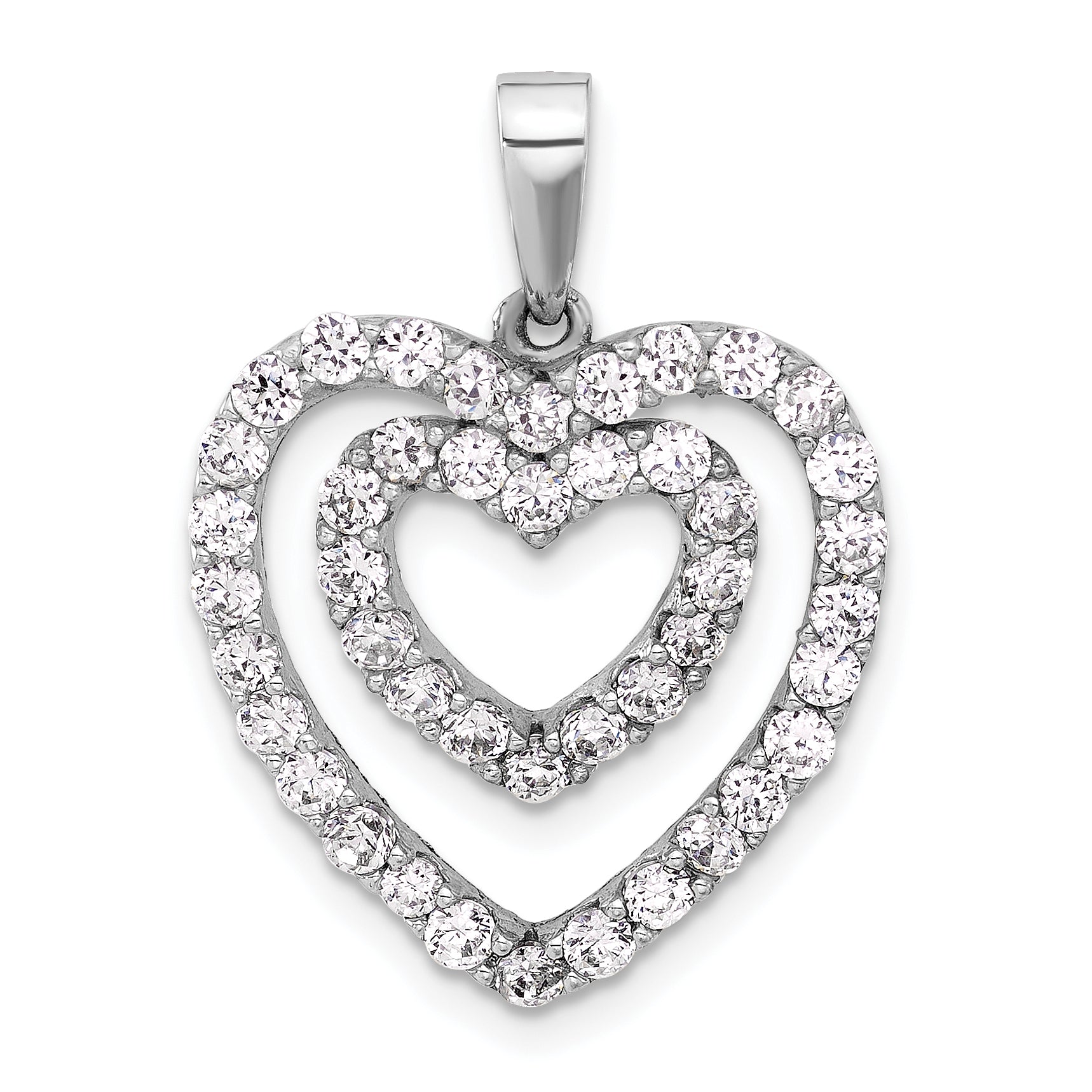 Sterling Silver Rhodium-plated CZ Double Heart Pendant Main image
