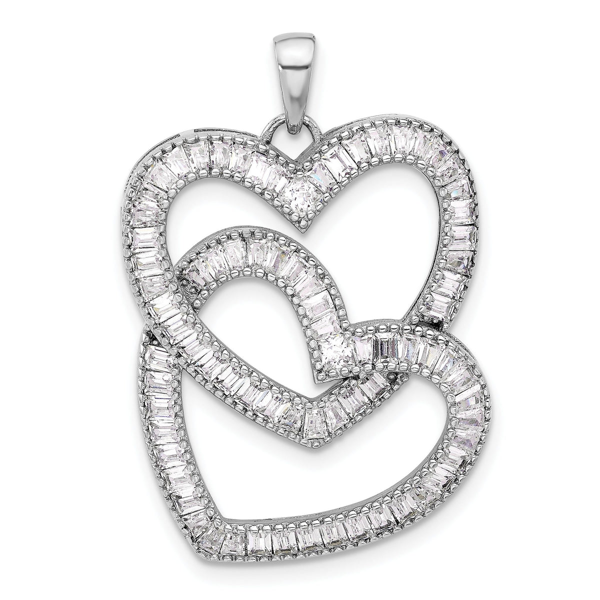 Intertwined Hearts Pendant in Sterling Silver with Cubic Zirconia Accents, 35mm - Sophia Jewelers Main image