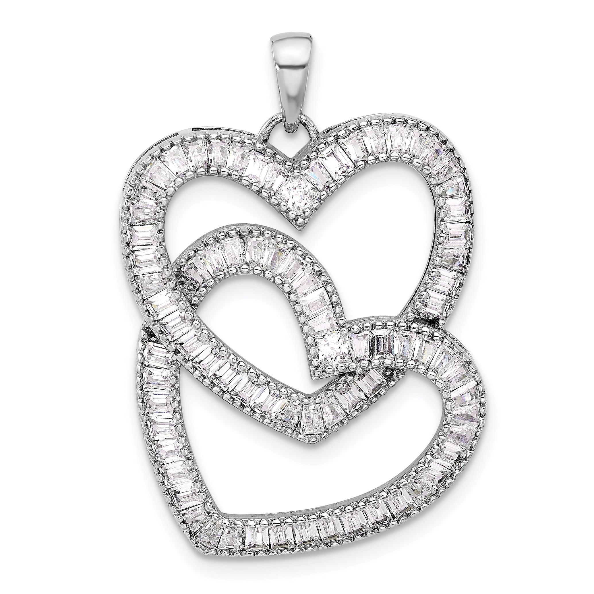 Sterling Silver Rhodium-plated Intertwined CZ Hearts Pendant Main image