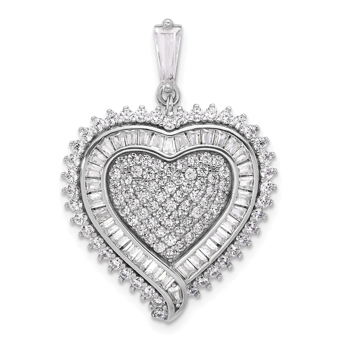 Cubic Zirconia Heart Pendant in Sterling Silver, 30mm - Sophia Jewelers Main image