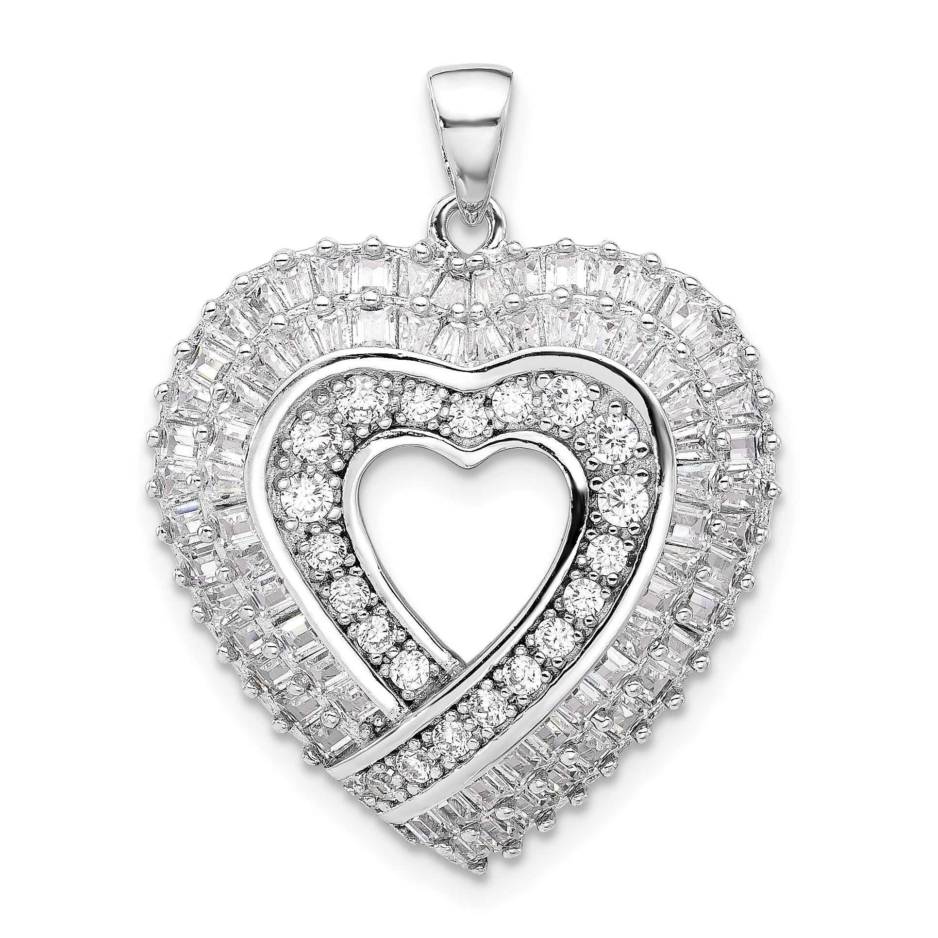 Sterling Silver Rhodium-plated CZ Heart Pendant Main image