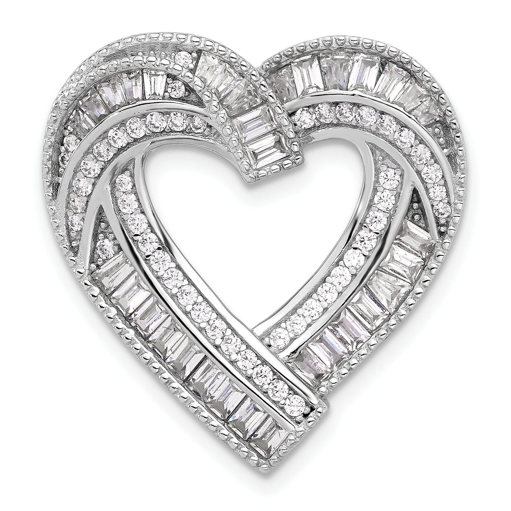Sterling Silver Rhodium-plated CZ Heart Chain Slide Pendant Main image