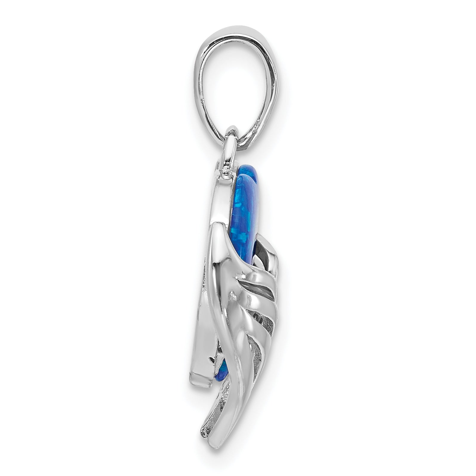 Sterling Silver Rh-plated Blue Created Opal Heart with Wings Pendant Secondary image