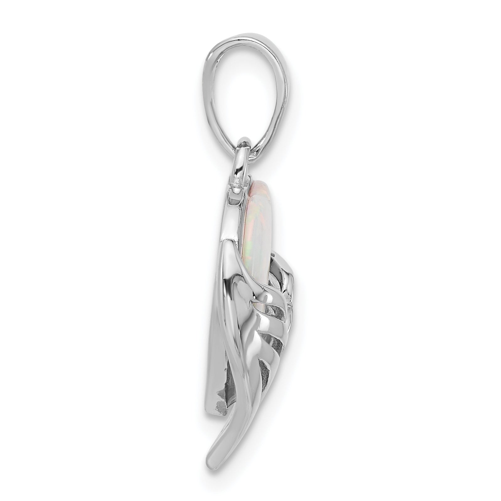 Sterling Silver Rhodium-plated White Created Opal Heart Wings Pendant Secondary image