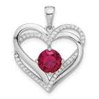Sterling Silver Rhodium-plated Red and White CZ Double Heart Pendant