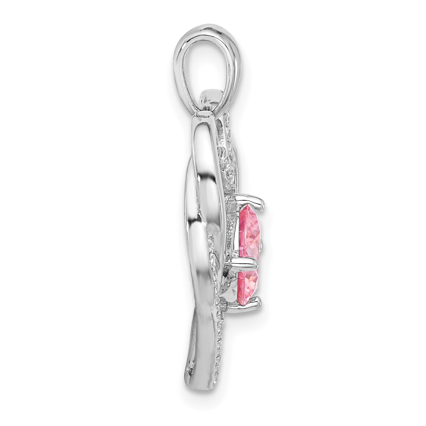 Sterling Silver Rhodium-plated Pink and White CZ Double Heart Pendant Secondary image