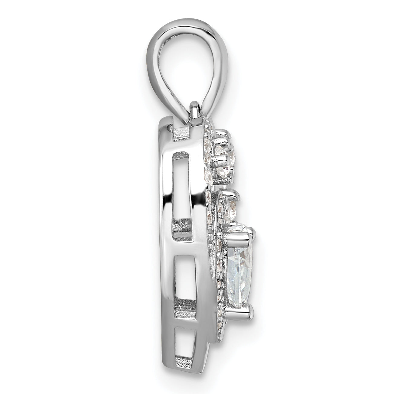 Sterling Silver Rhodium-plated CZ Heart Pendant