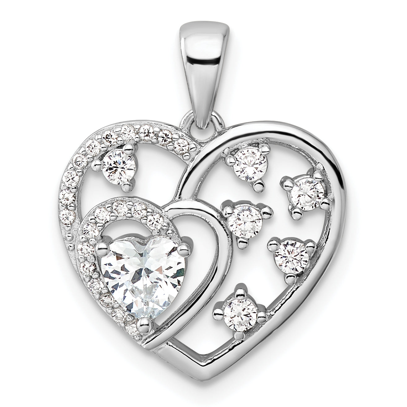 Sterling Silver Rhodium-plated CZ Heart Pendant Main image