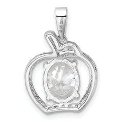 Sterling Silver Rhodium-plated CZ Apple Pendant