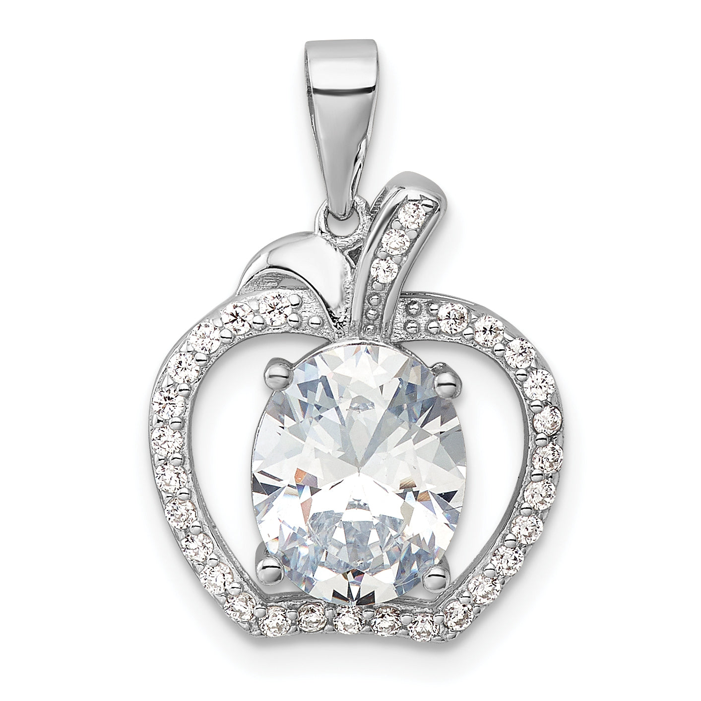 Sterling Silver Rhodium-plated CZ Apple Pendant Main image