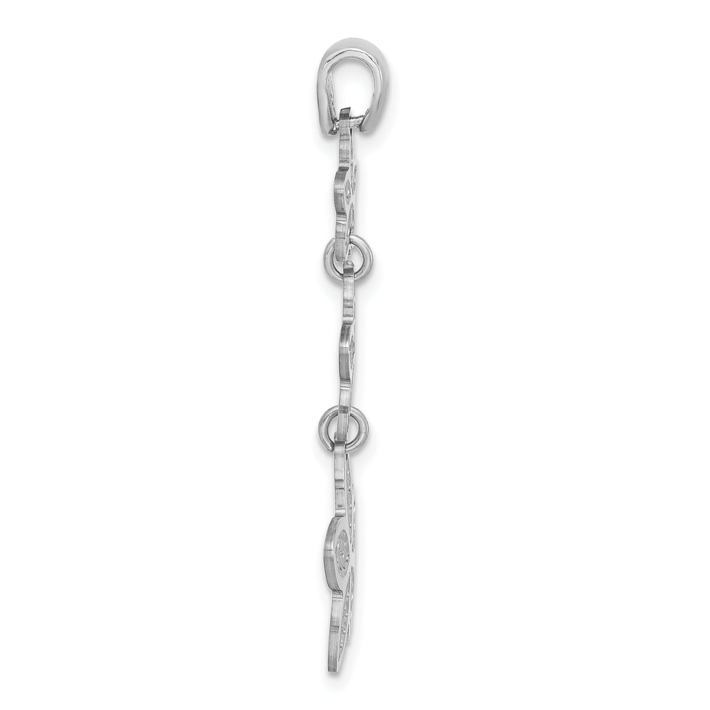 Sterling Silver Rhodium Polished Plated Beaded Flower Pendant