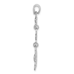 Sterling Silver Rhodium Polished Plated Beaded Flower Pendant