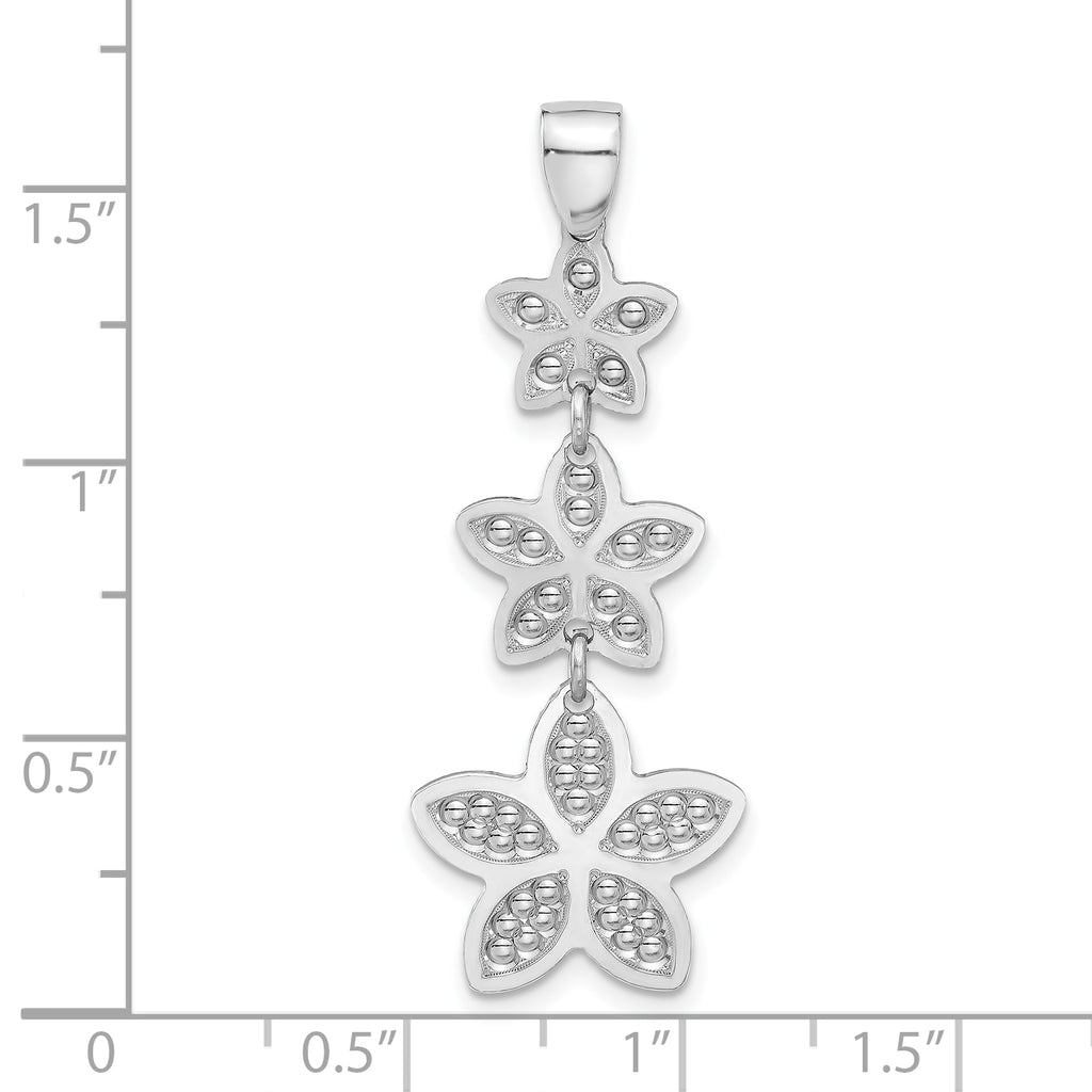 Sterling Silver Rhodium Polished Plated Beaded Flower Pendant
