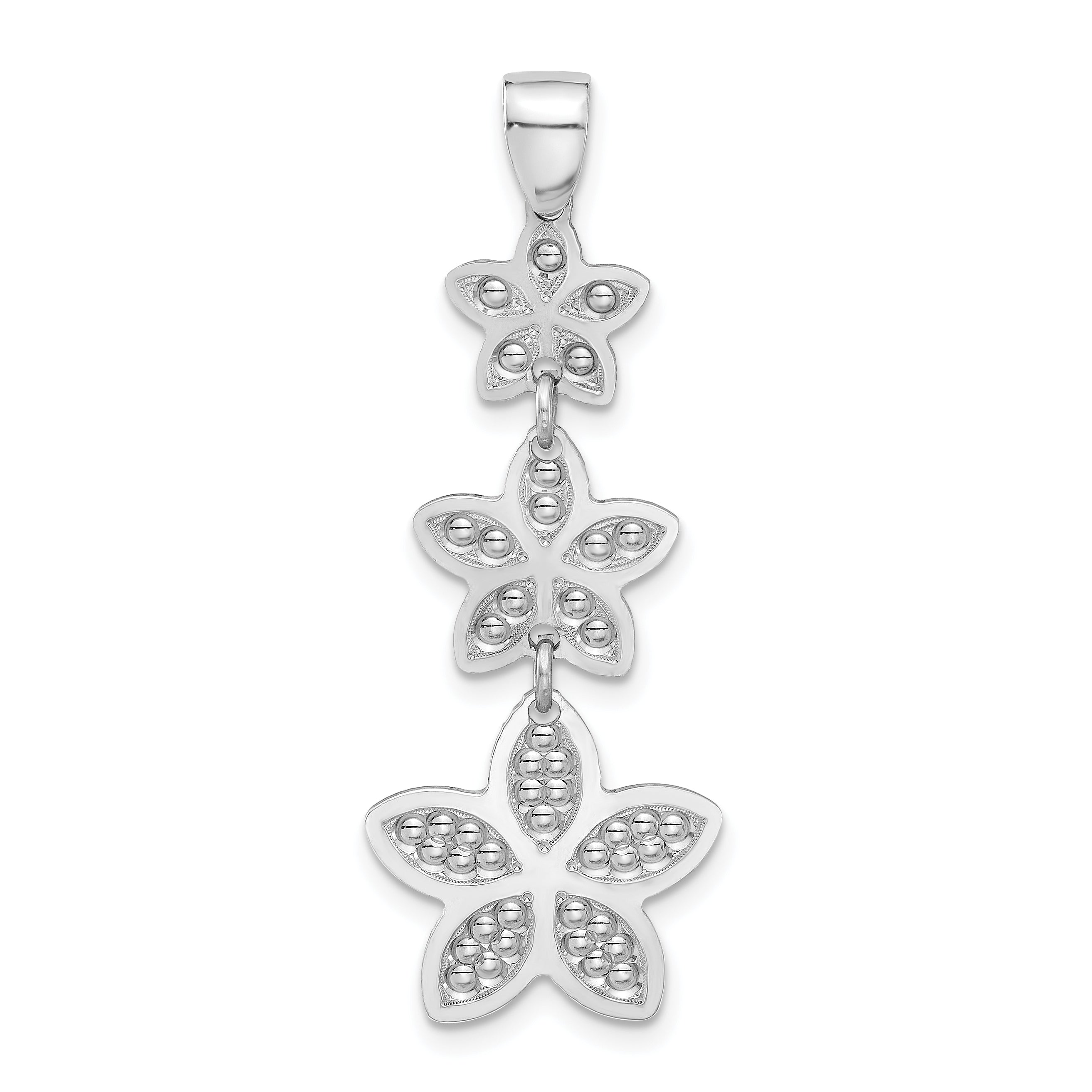 Sterling Silver Rhodium Polished Plated Beaded Flower Pendant Main image