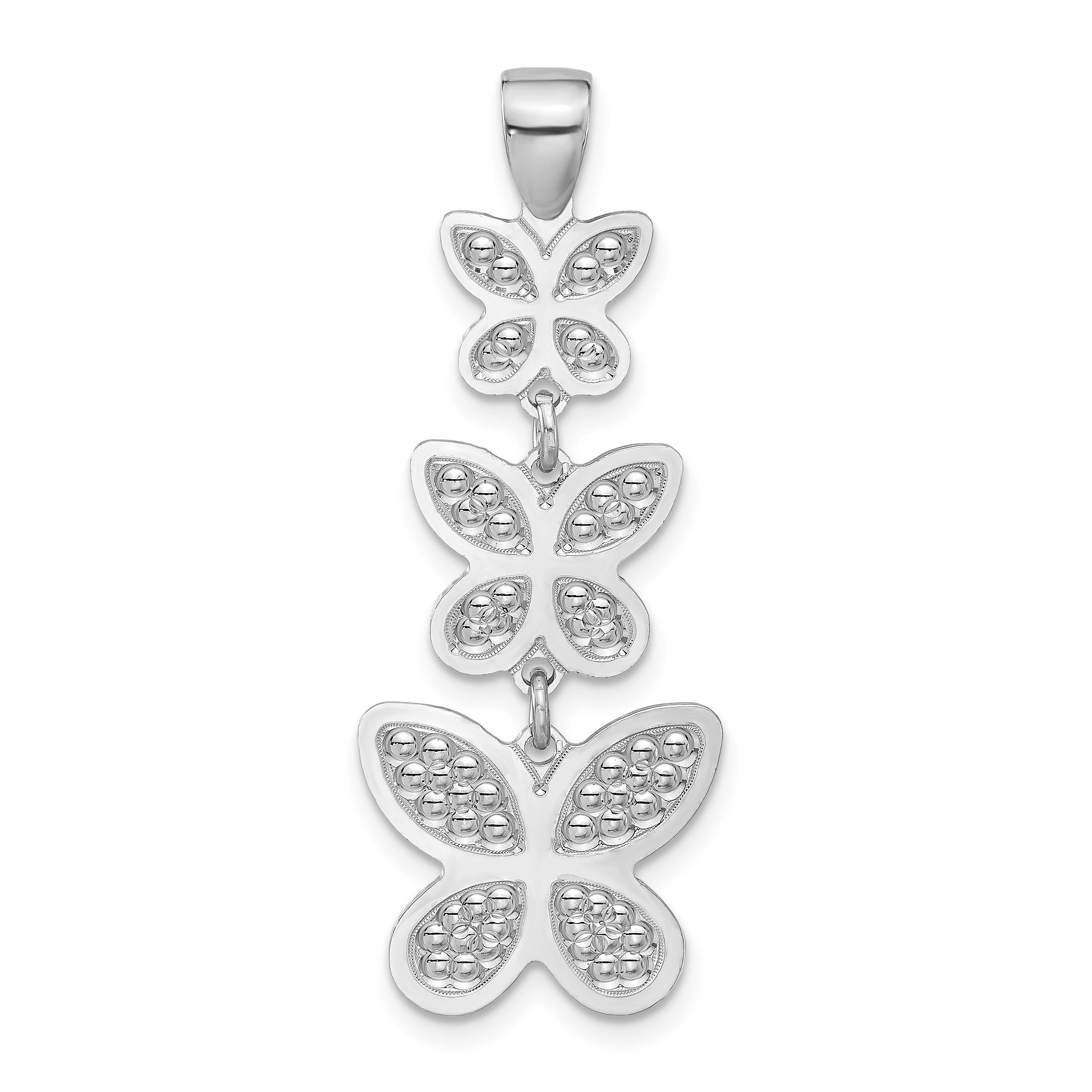 Sterling Silver Rhodium Plated Polished Beaded Butterfly Pendant Main image