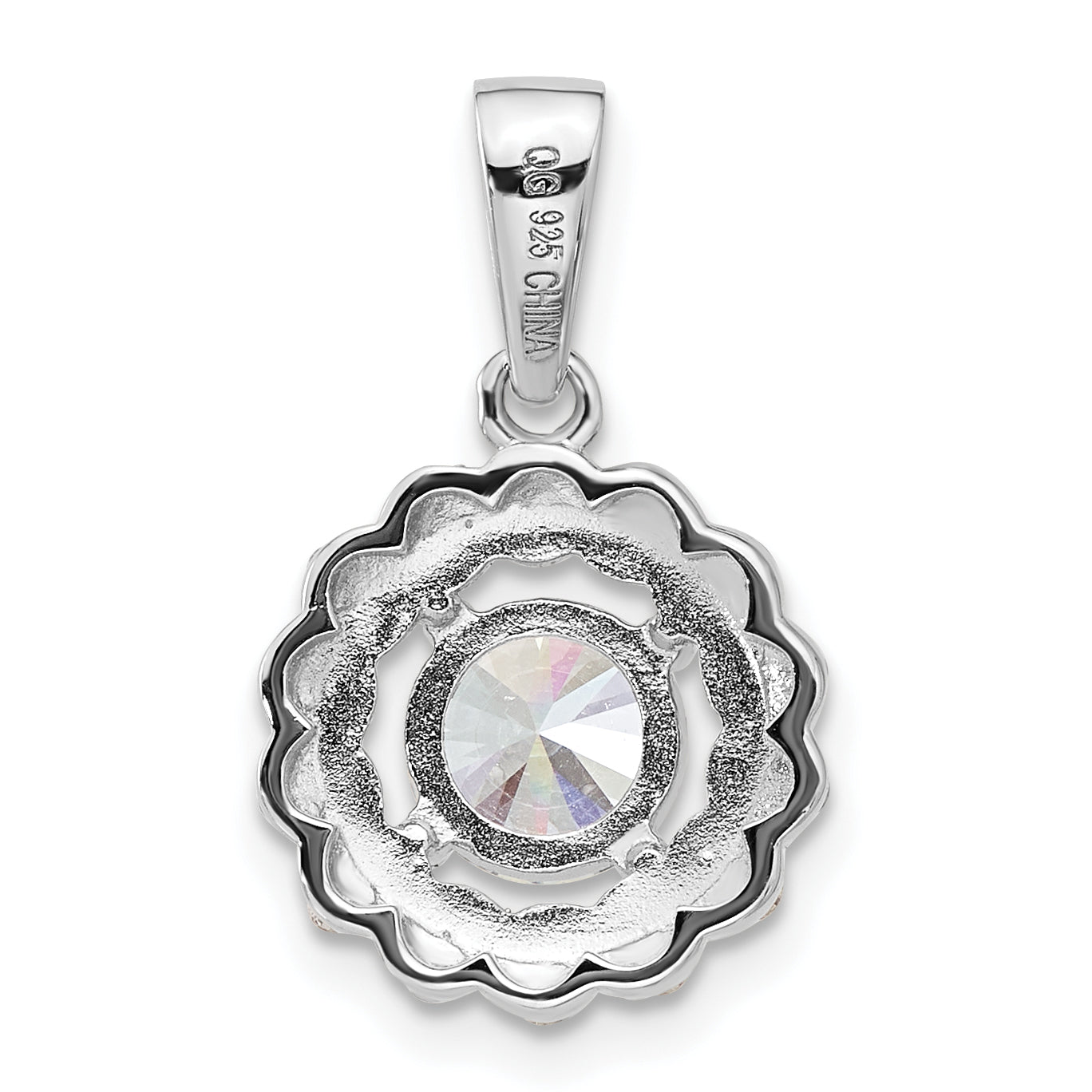 Pure Fire Sterling Silver Rhodium-plated Fancy CZ Round Pendant