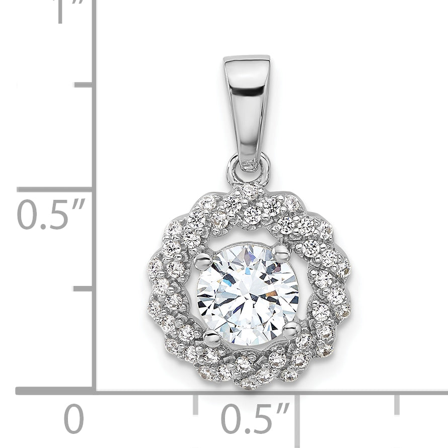 Pure Fire Sterling Silver Rhodium-plated Fancy CZ Round Pendant