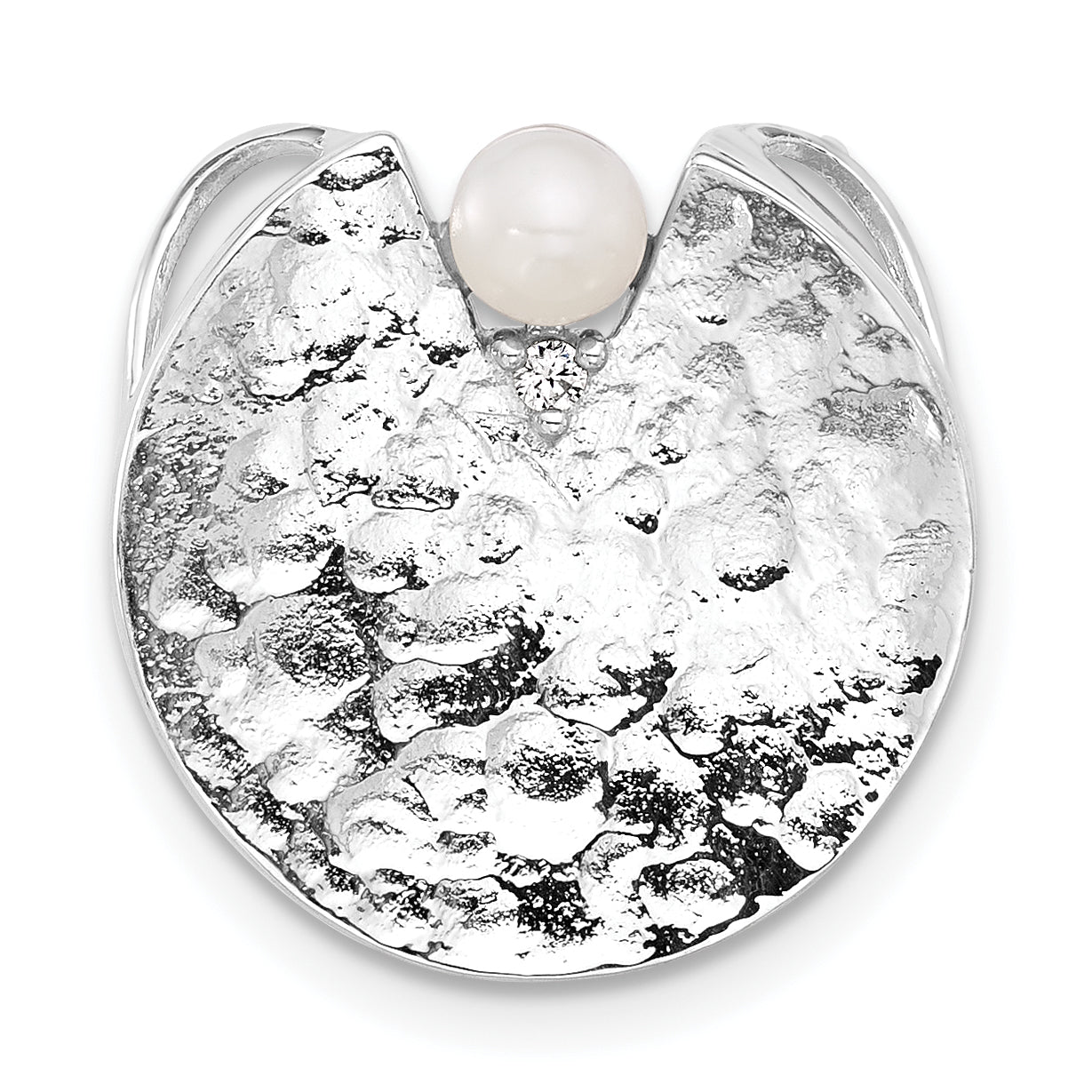 Sterling Silver Rhodium-plated Hammered with FWC Pearl CZ Chain Slide Main image