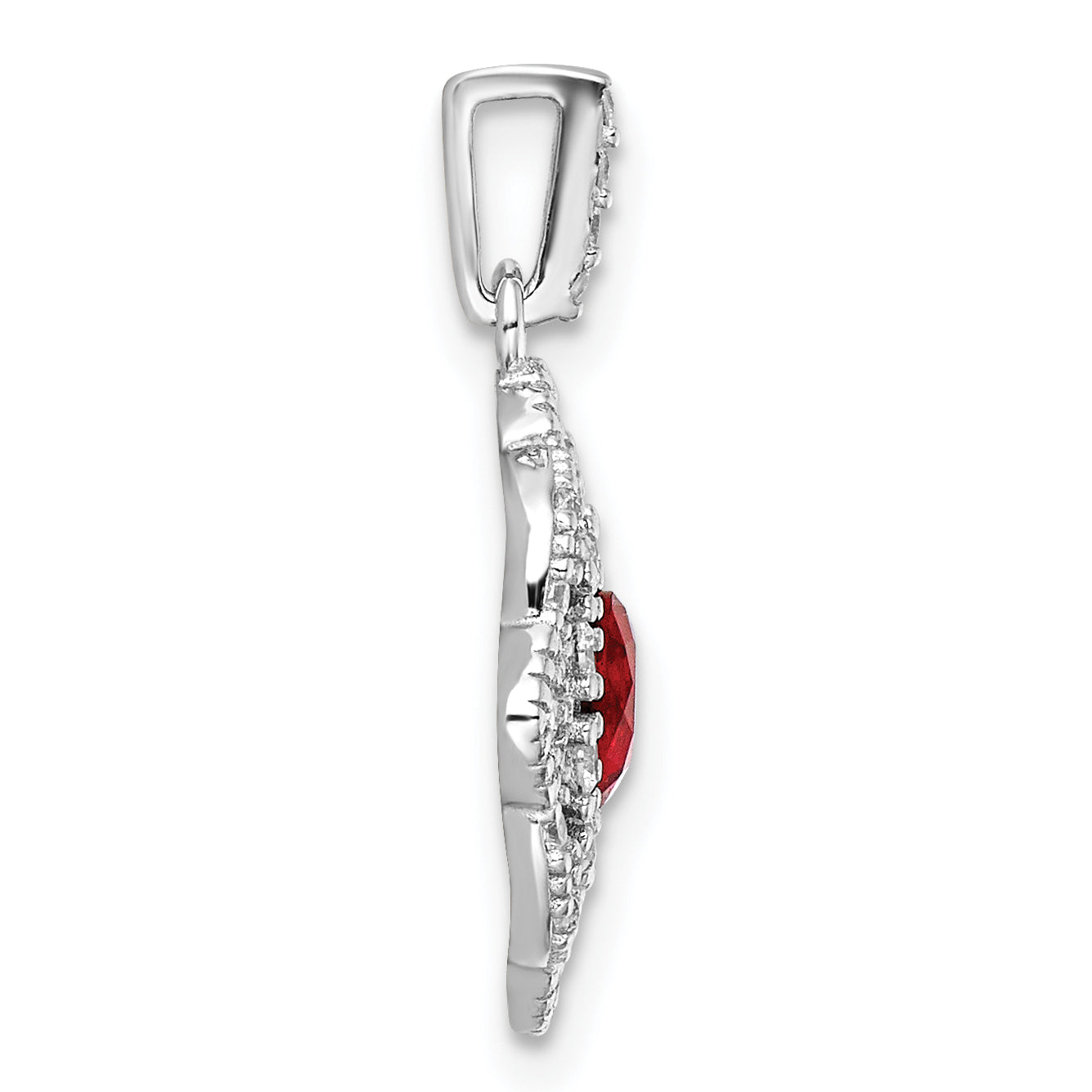 Sterling Silver RH-plated Red Glass & Clear CZ Fancy Vintage Pendant Secondary image