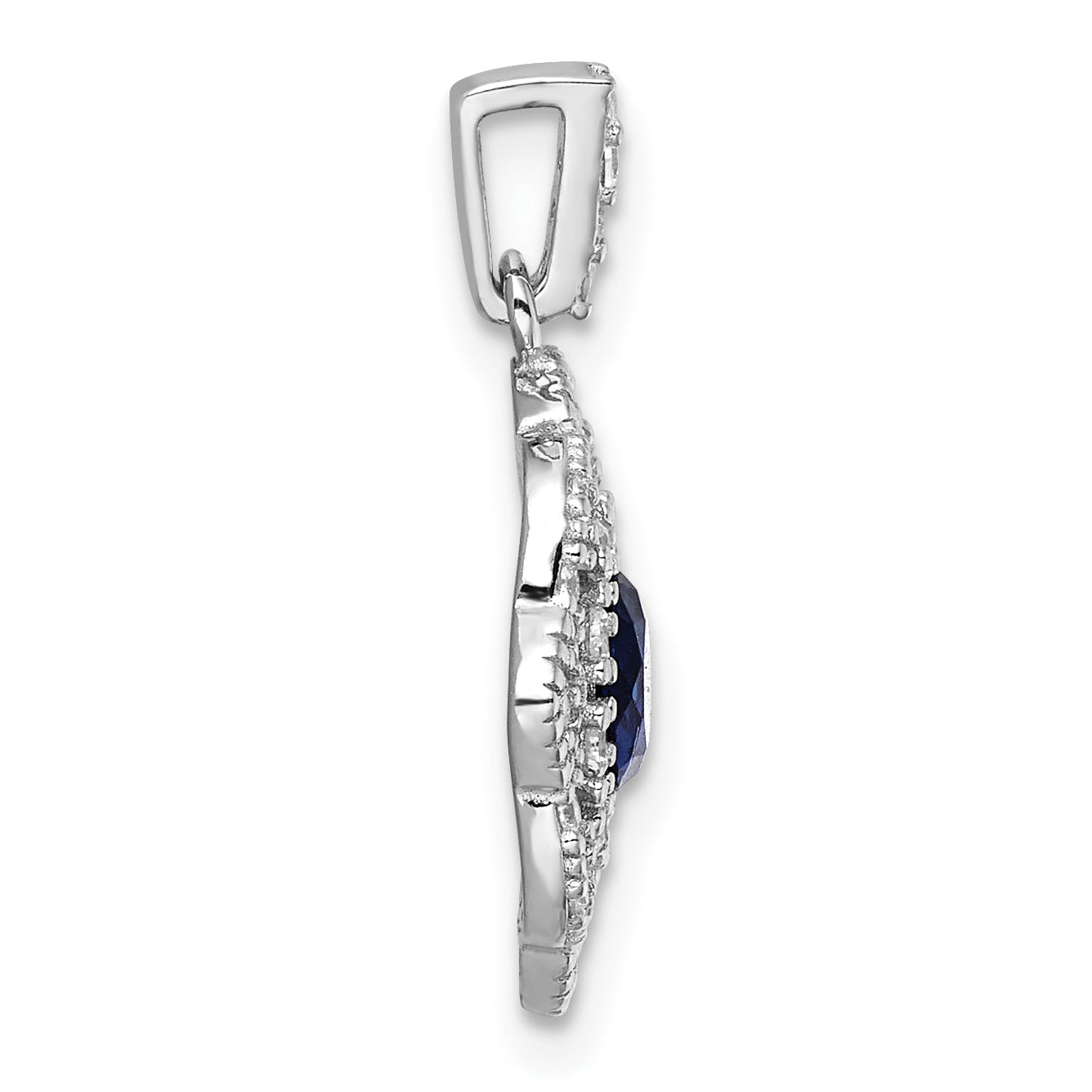 Sterling Silver RH-pltd Blue Glass & Clear CZ Fancy Vintage Pendant Secondary image