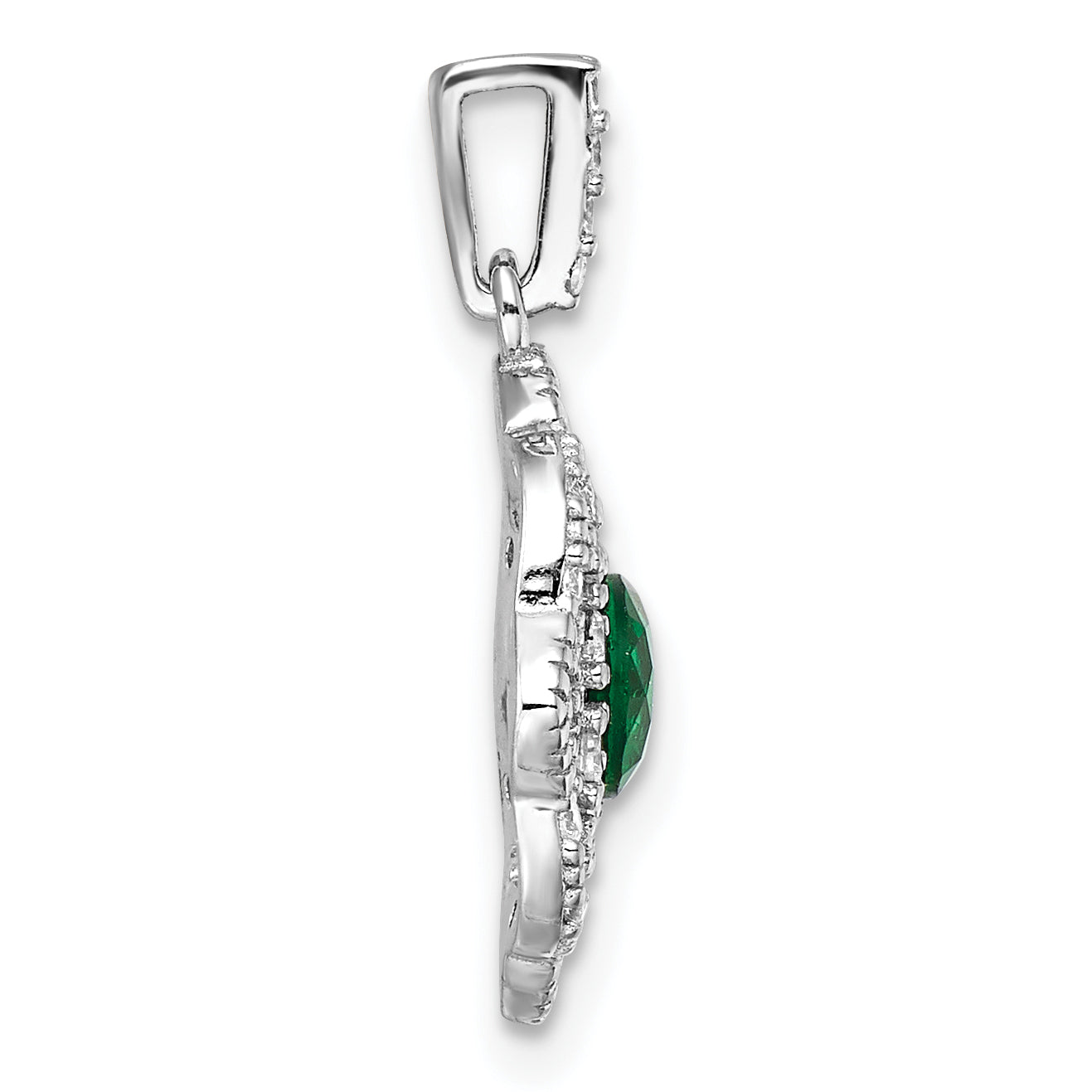 Sterling Silver RH-pltd Green Glass & Clear CZ Fancy Vintage Pendant Secondary image