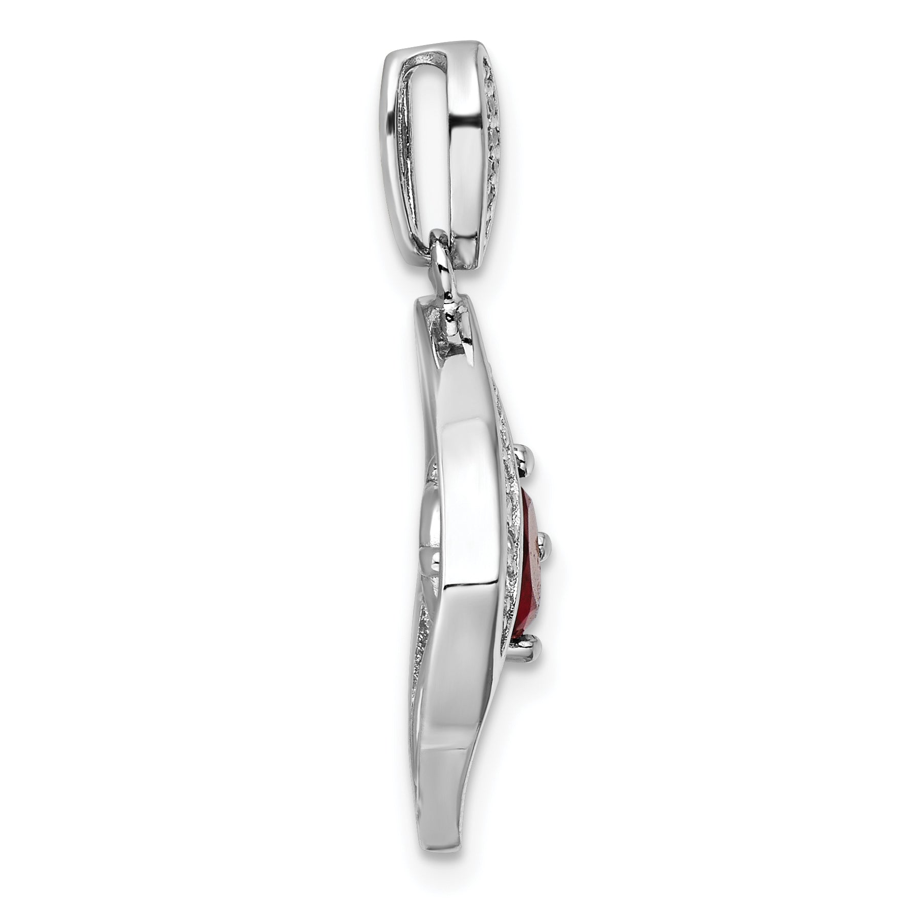 Sterling Silver RH-plated Red Glass & Clear CZ Fancy Square Pendant Secondary image