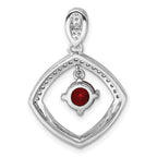 Sterling Silver RH-plated Red Glass & Clear CZ Fancy Square Pendant