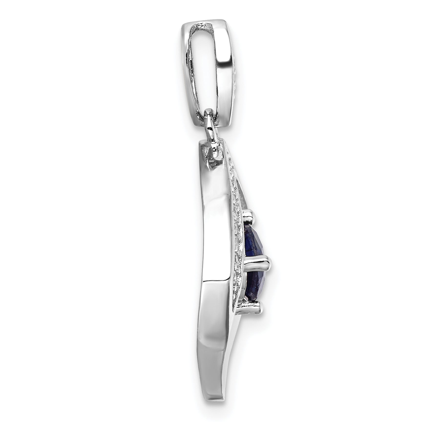 Sterling Silver RH-pltd Blue Glass and Clear CZ Fancy Square Pendant Secondary image