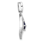 Sterling Silver RH-pltd Blue Glass and Clear CZ Fancy Square Pendant