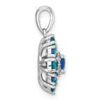 Sterling Silver Rhodium-plated Blue/Green Nano Crystal & CZ Floral Pendant