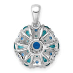 Sterling Silver Rhodium-plated Blue/Green Nano Crystal & CZ Floral Pendant