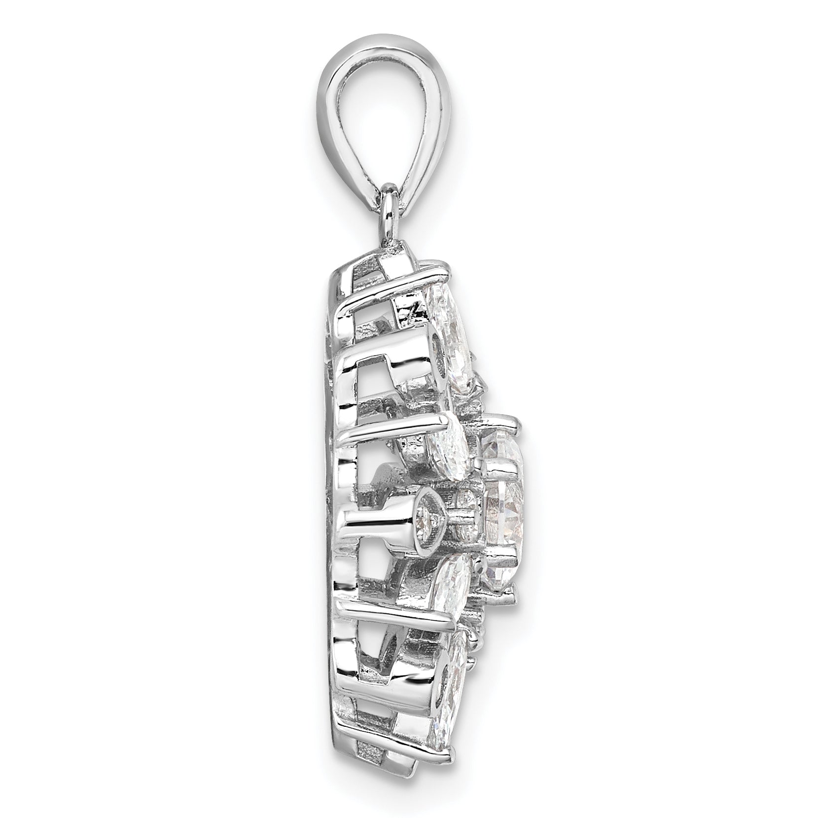 Sterling Silver Rhodium-plated CZ Floral Pendant Secondary image