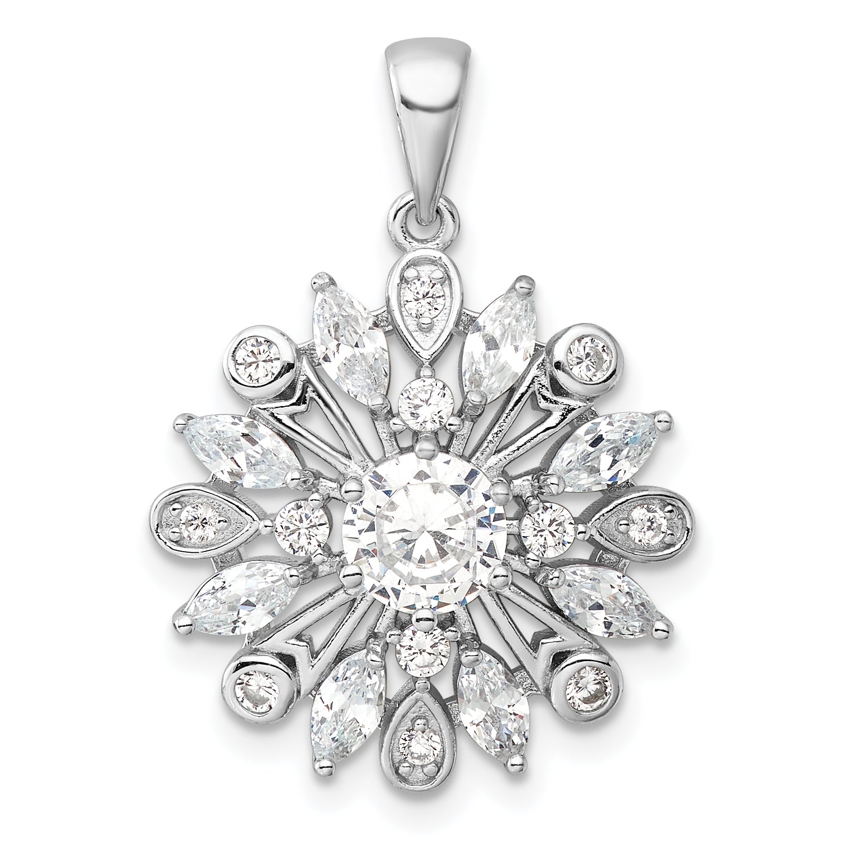 Sterling Silver Rhodium-plated CZ Floral Pendant Main image