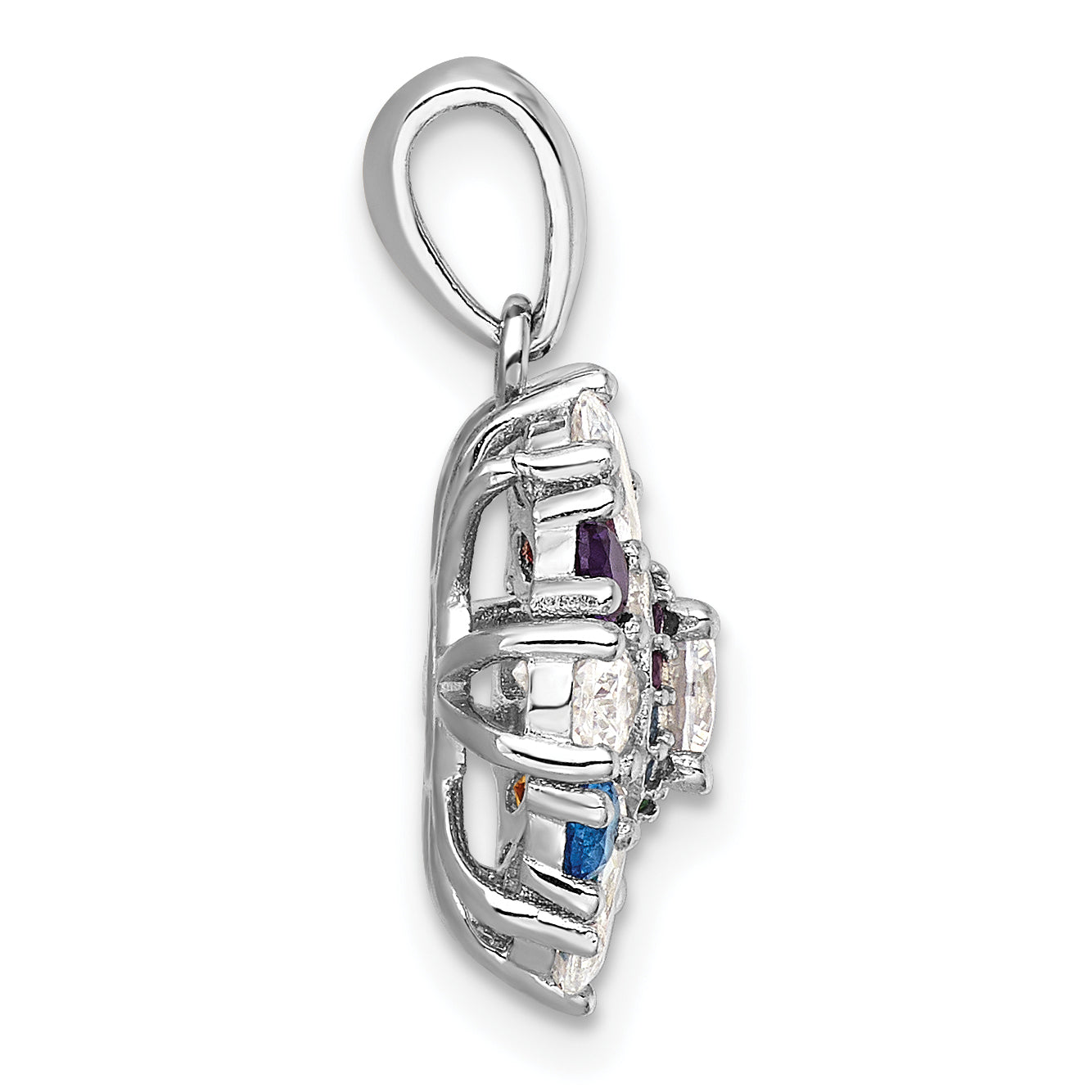 Sterling Silver Rhodium-pltd Rainbow Nano Crystal &Clear CZ Floral Pendant Secondary image