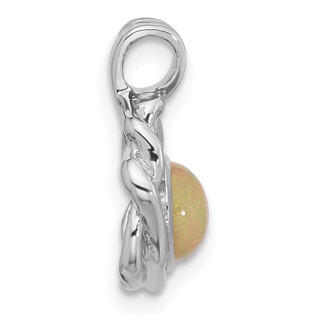 Sterling Silver Rhodium-plated Polished Round Opal Pendant Secondary image