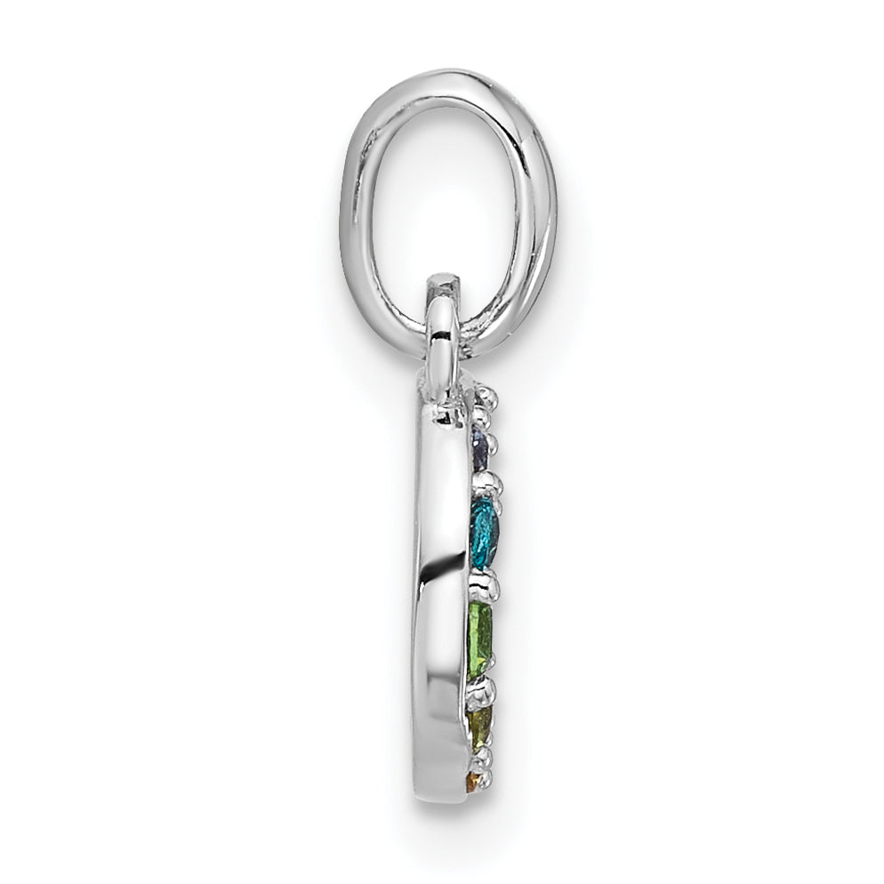 Sterling Silver Rhodium-plated Rainbow Crystal Moon Children's Pendant
