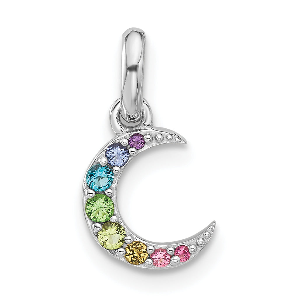 Sterling Silver Rhodium-plated Rainbow Crystal Moon Children's Pendant Main image