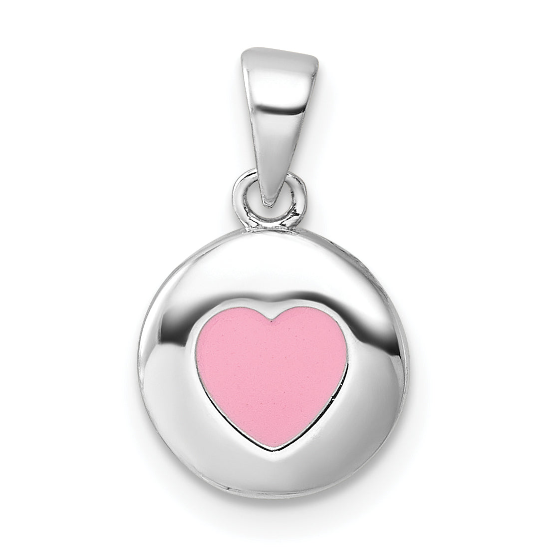 Sterling Silver Rhod-plated Polished Pink Enamel Heart Children's Pendant Main image