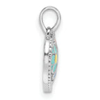 Sterling Silver Rhodium-plated Polished & Beaded Multi-color Enameled Floral Heart Children's Pendant