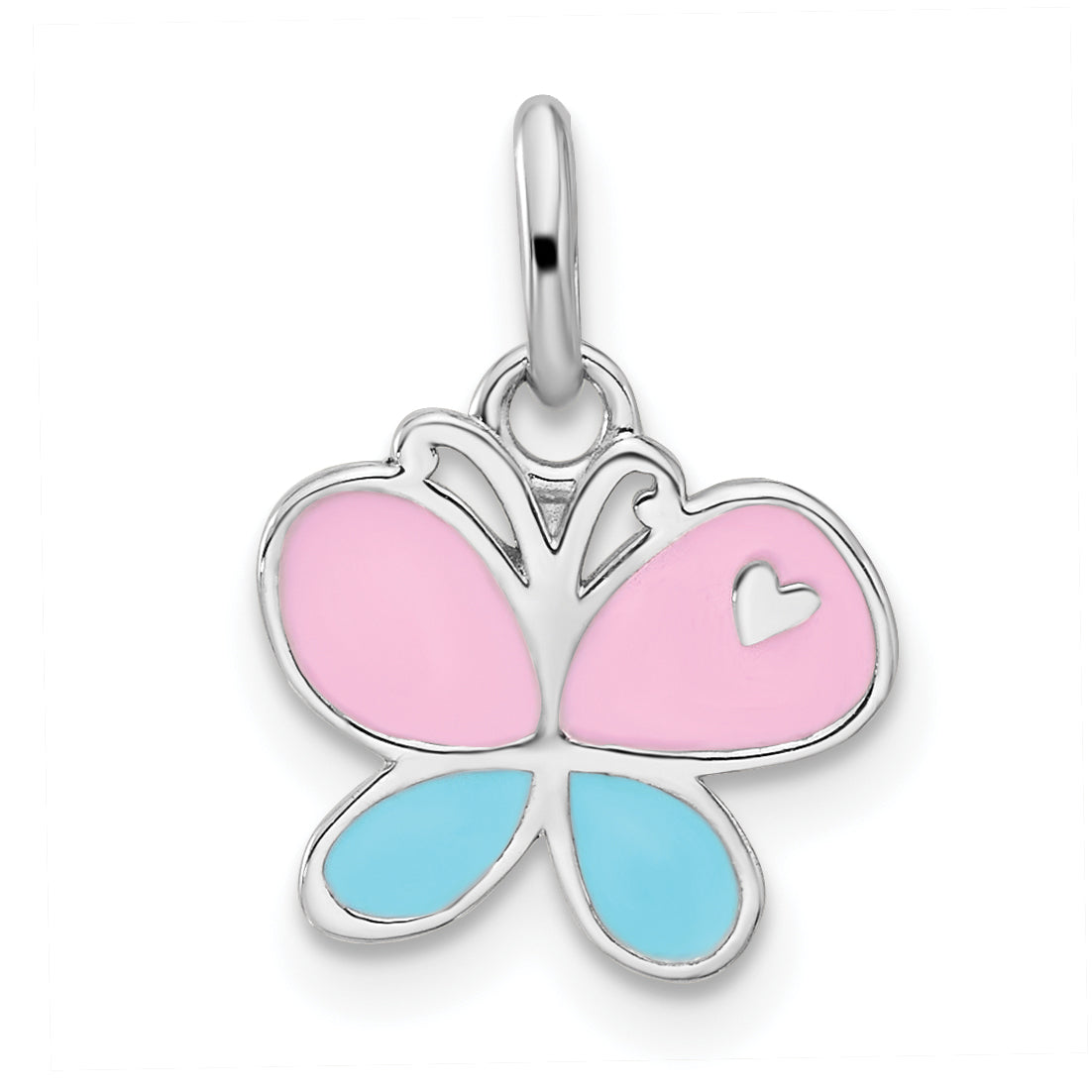 Sterling Silver RH-plated Blue & Pink Enamel Butterfly Children's Pendant Main image