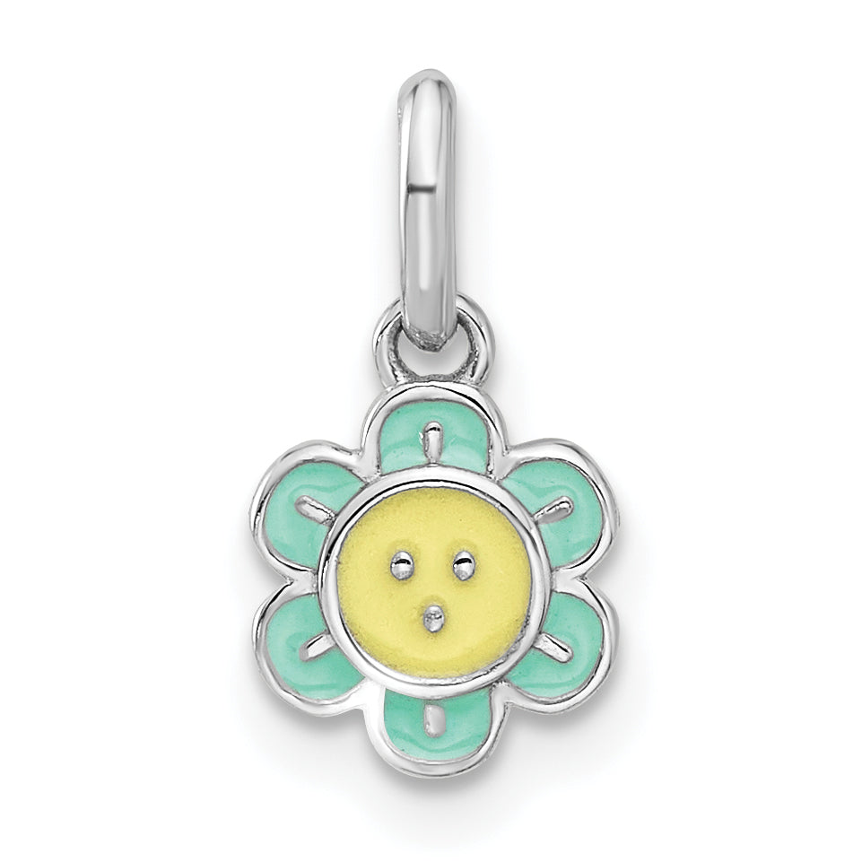 Sterling Silver RH-plated Blue & Yellow Enamel Flower Children's Pendant Main image