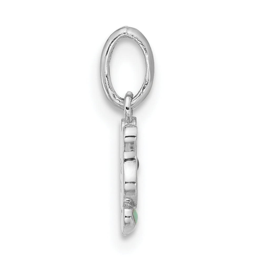 Sterling Silver RH-plated Pink & Green Enamel Tulip Children's Pendant