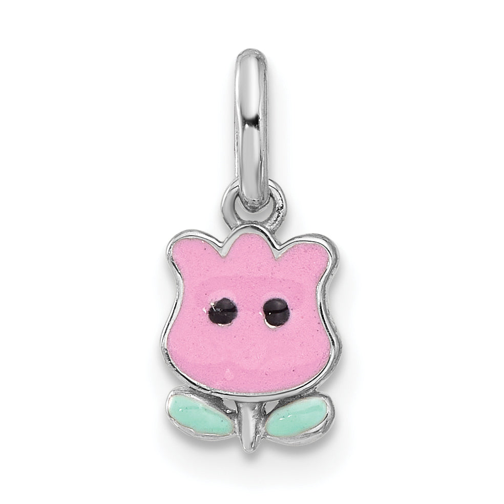Sterling Silver RH-plated Pink & Green Enamel Tulip Children's Pendant Main image