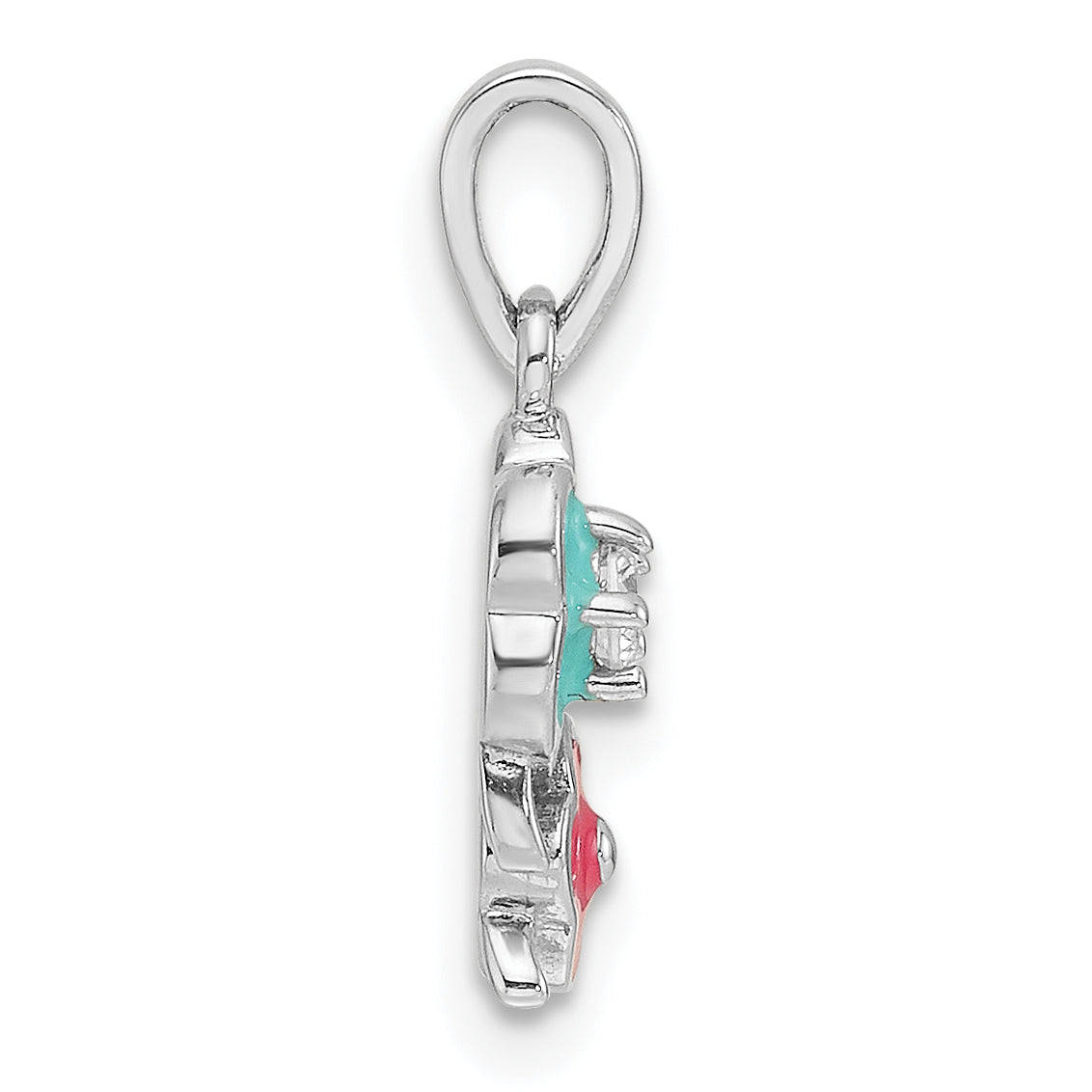 Sterling Silver RH-plated Blue/Pink Enamel & CZ Floral Children's Pendant Secondary image