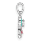 Sterling Silver RH-plated Blue/Pink Enamel & CZ Floral Children's Pendant